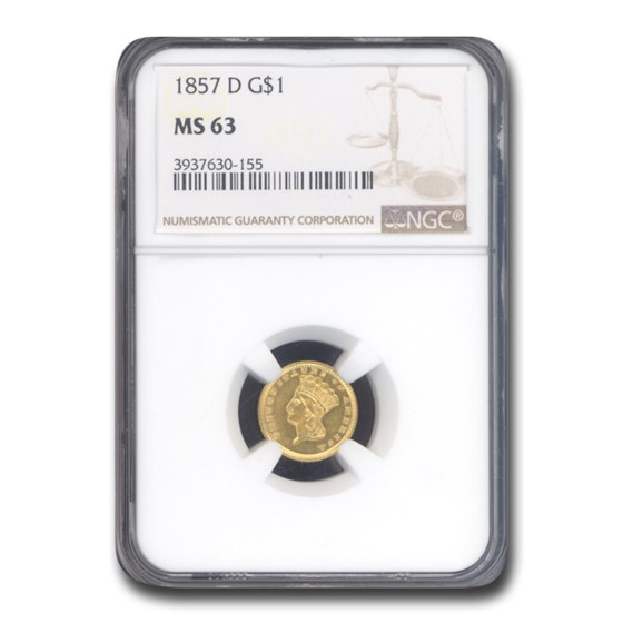 1857-D $1 Indian Head Gold MS-63 NGC 1857-D $1 Indian Head Gold MS-63 NGC